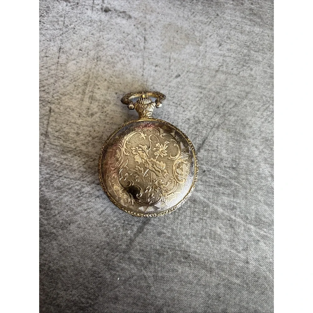 Spaltec Automatic Pocket Watch Gold Tone White Dial Train Motif Mechanical Mens